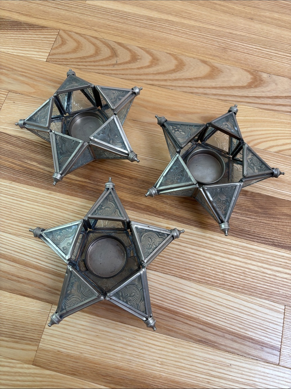 Moroccan Style Silver Star Tea Light Votive Candle Holders - Set of 3